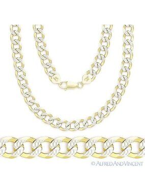 5mm Cuban Pave Link Sterling Silver 14k Yellow Gold-Plated Men's Chain Necklace